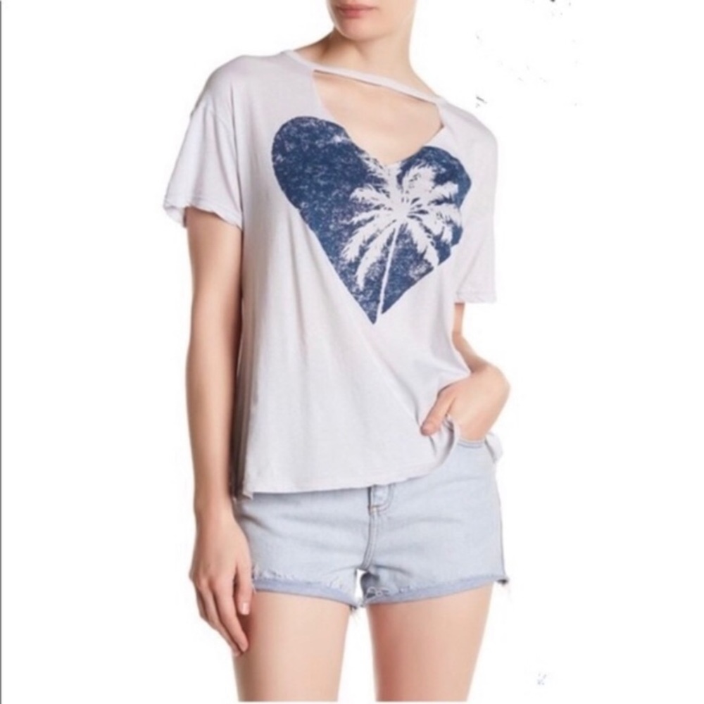 SUNNYSIDE Cut Out Heart & Palm Tree Logo Tee Med